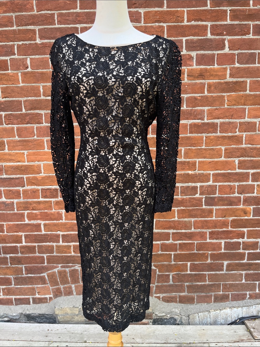 Alice + Olivia Black Lace Dress with Nude Lining